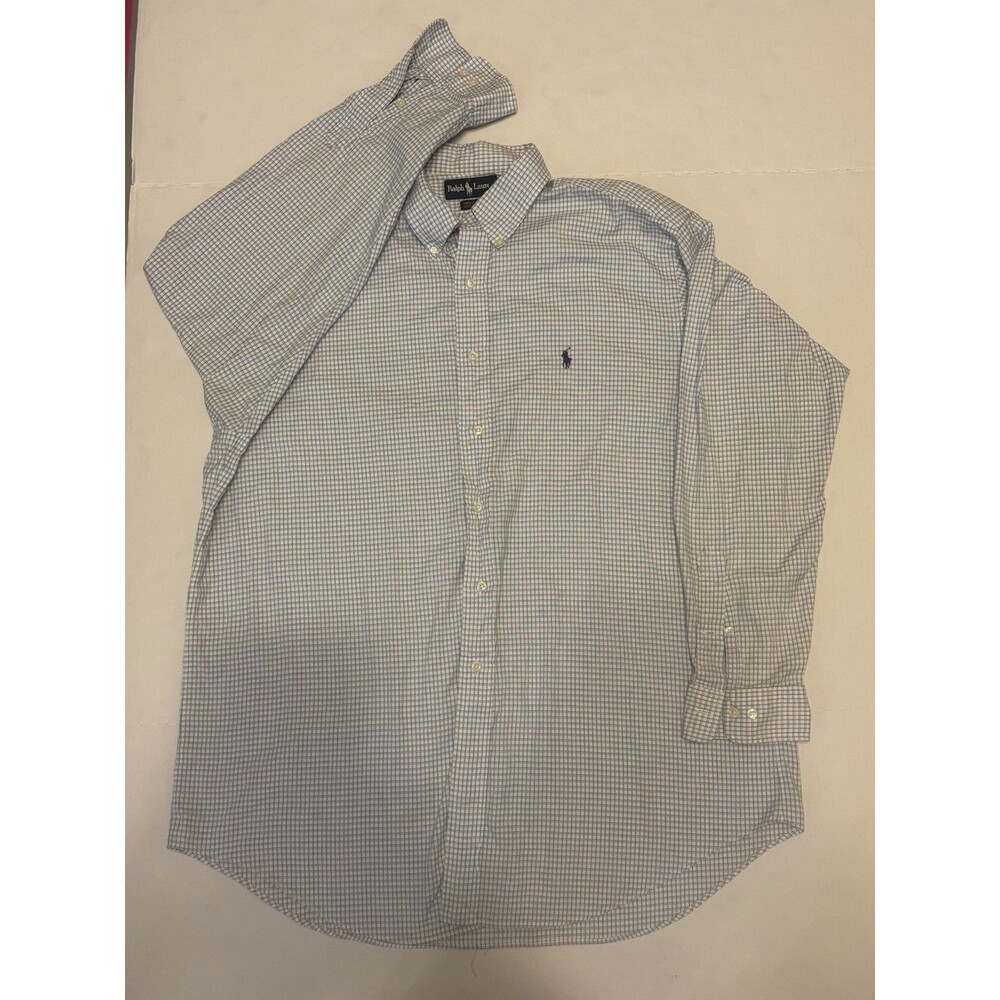 Ralph Lauren Yarmouth 17 34/35 Cotton Blue White Check Button-Down Shirt